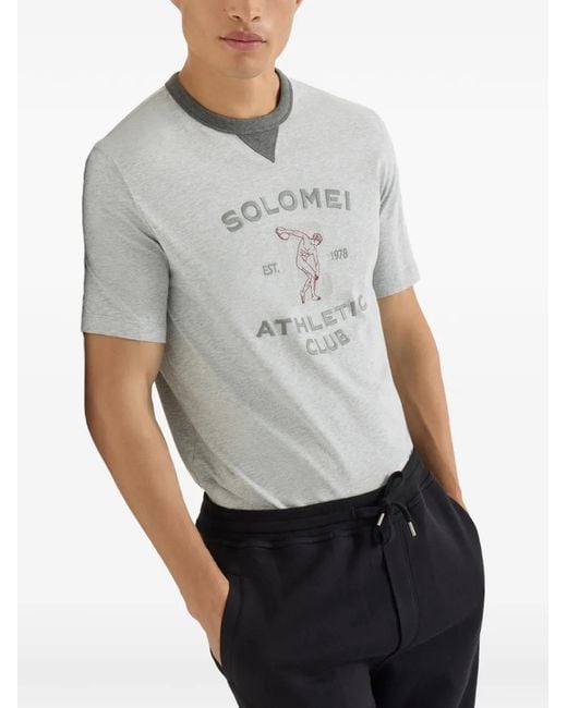 Brunello Cucinelli Gray Cotton Jersey Crew-Neck T-Shirt With Print for men