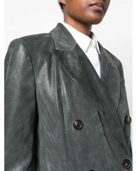 Brunello Cucinelli Black Leather Double-Breasted Jacket