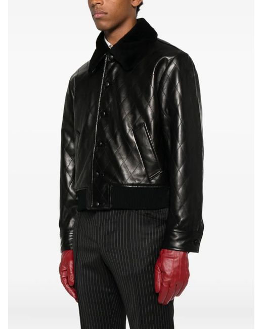 Ernest W. Baker Black Quilted Leather Jacket for men
