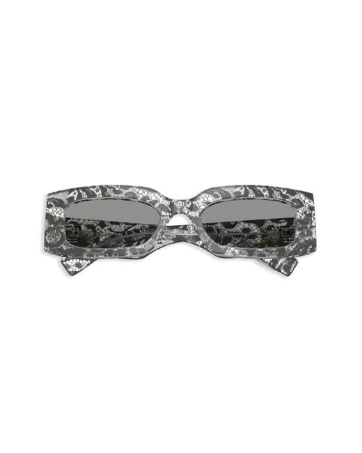 Dolce & Gabbana Gray Floral Rectangle-Frame Sunglasses