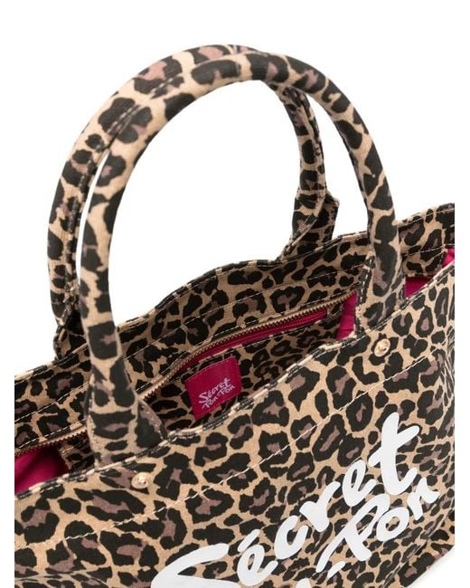 Secret Pon-pon Black City Leopard-Print Mesh Tote Bag