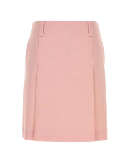 Miu Miu Pink Pleated Logo-Embroidered Mini Skirt