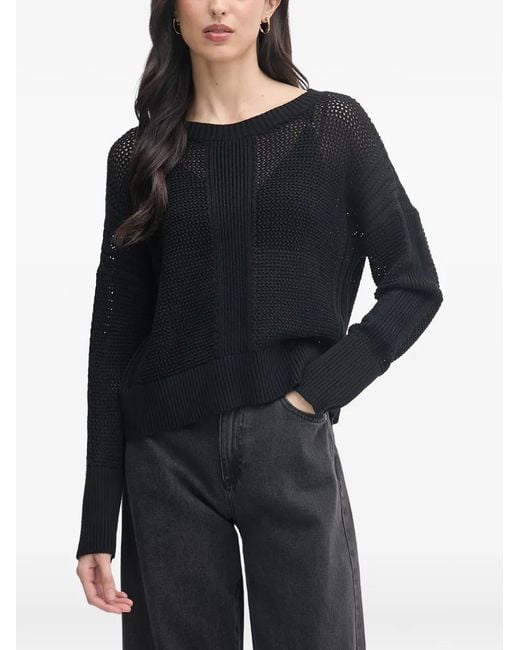 Sisley Black Open-Knit Ribbed-Trim Sweater