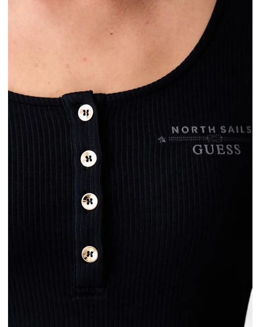Guess Black Ribbed-Knit Long-Sleeve Top