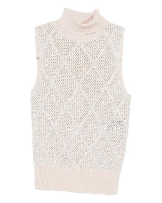 D.exterior Sequin Lattice Sweater White