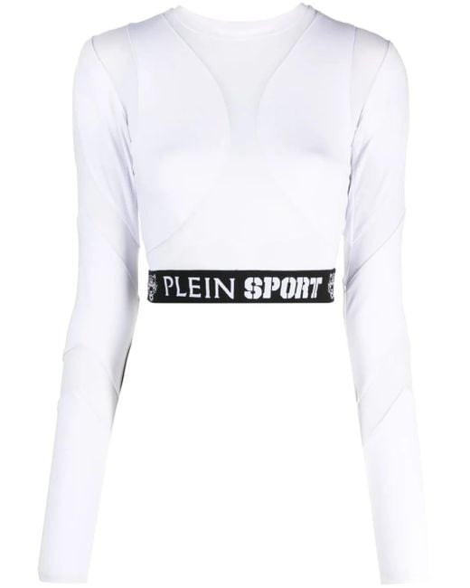 Philipp Plein White Logo-Print Stretch-Design Top