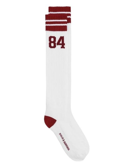 Dolce & Gabbana White Striped Number Socks for men