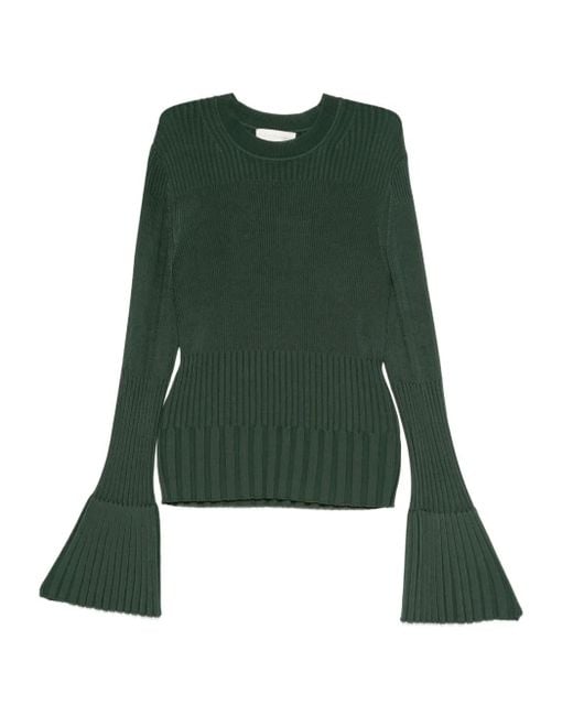 Zimmermann Ribbed Bell-sleeve Sweater Green