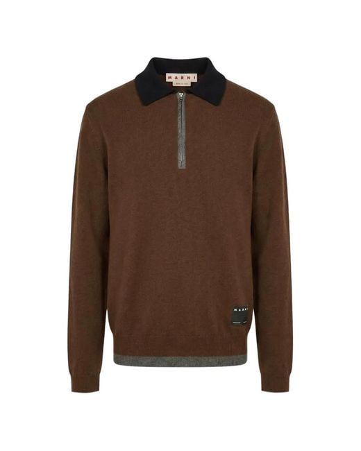 Marni Brown Cashmere Polo Jumper With Layered Effect for men