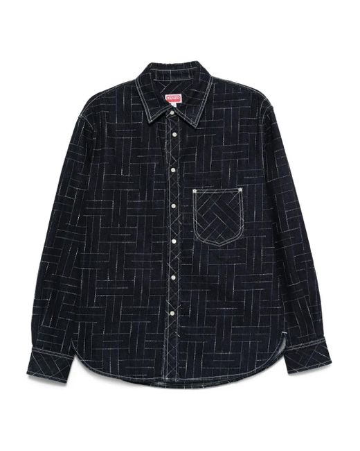 KENZO Blue Geometric-Pattern Cotton Shirt for men
