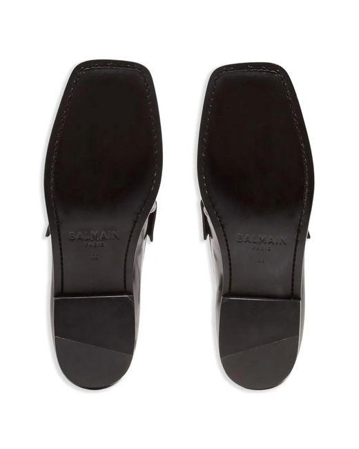 Balmain Black Glazed Leather Loafers for men