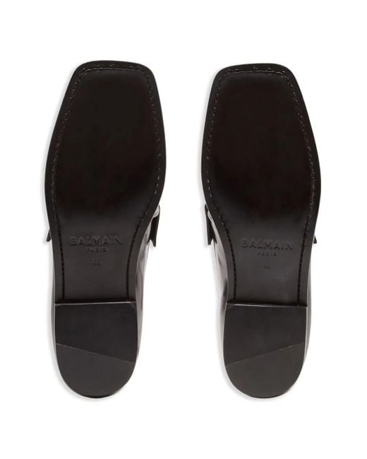 Balmain Black Glazed Leather Loafers for men