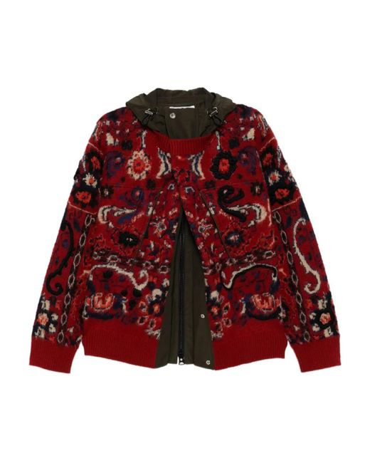 Sacai Red Floral-Jacquard Bomber Jacket for men