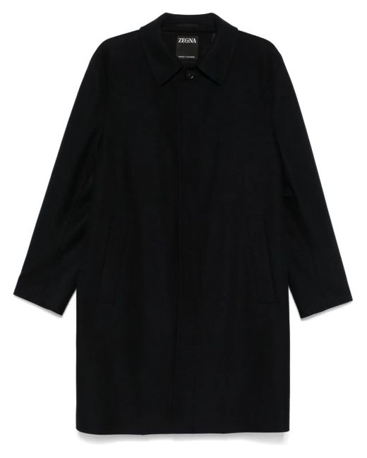 Zegna Black Inverted-Pleat Coat for men