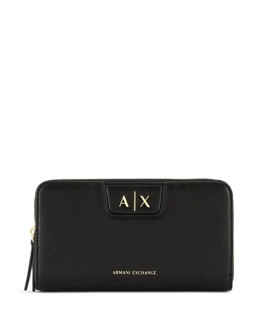 ARMANI EXCHANGE Black Logo-Plaque Zip-Around Wallet