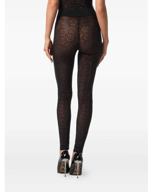 Philipp Plein Gray Legging En Tulle À Motif Monogrammé