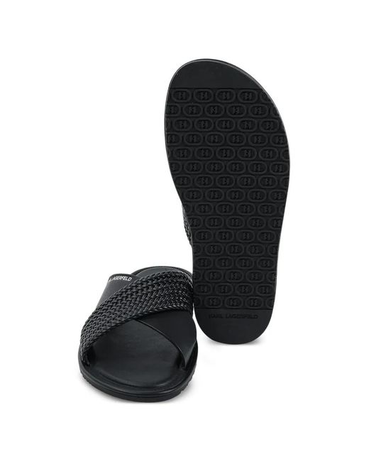 Karl Lagerfeld Black Woven Crossover-Strap Slides for men