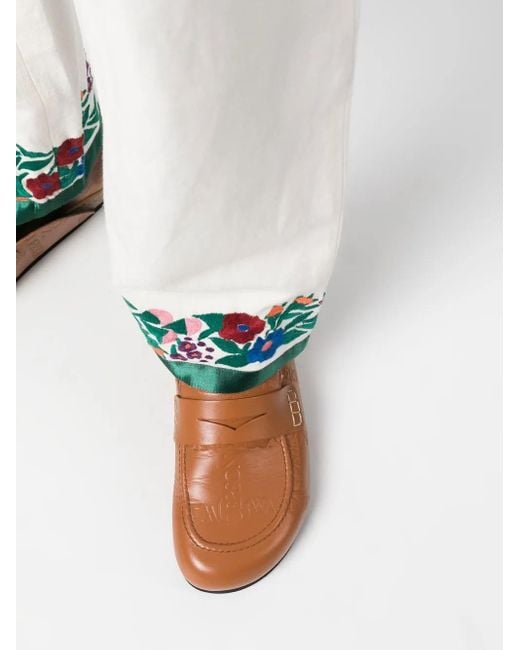 Bode White Embroidered-Hem Detail Trousers