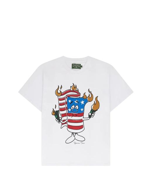 DENIM TEARS White Firecracker Graphic-Print T-Shirt for men