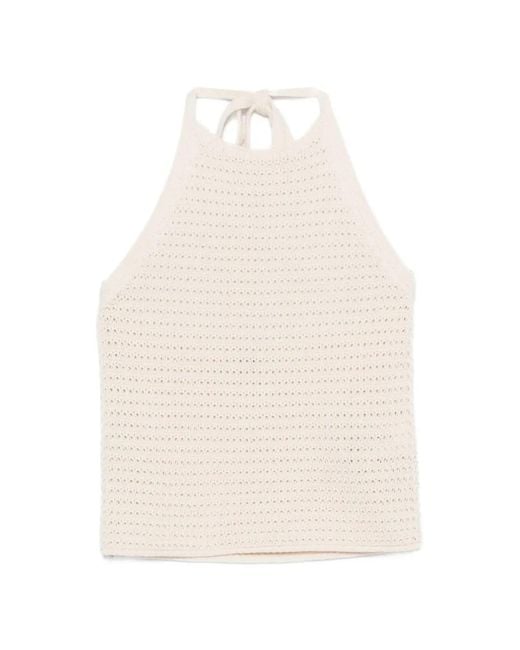 Drykorn White Akwy Open-Knit Halterneck Tank Top
