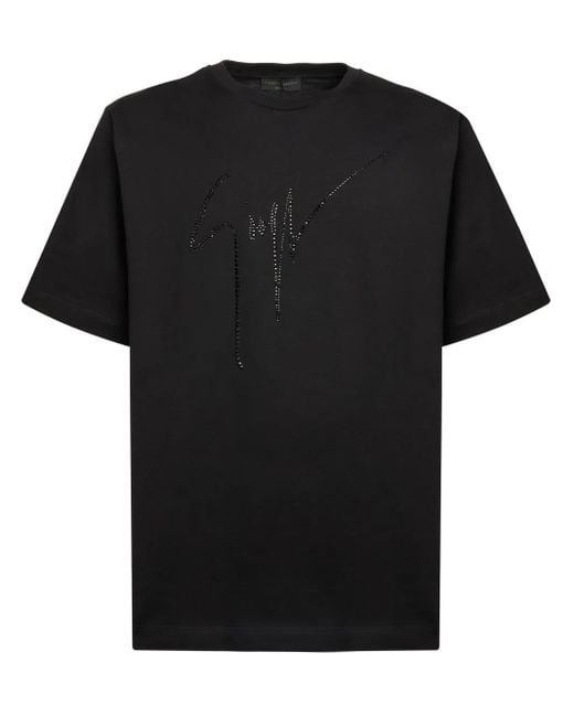 Giuseppe Zanotti Black Lr-23 Rhinestone-embellished Logo T-shirt for men