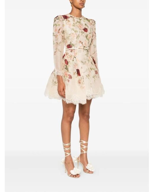 Zimmermann Hypnotic Silk Linen Lace Trim Mini Dress in Natural | Lyst