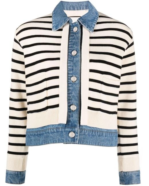 Sandro Blue Striped Denim-Trim Jacket