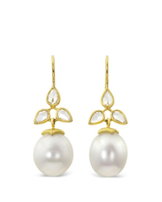 LEIGH MAXWELL Metallic Bahari Diamond And Pearl Drop Earrings