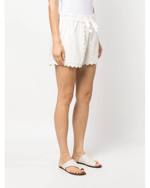 Ulla Johnson White Nellie Embroidered Shorts