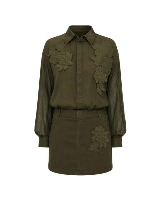 DSquared² Green Blossom-Patch Shirt Dress