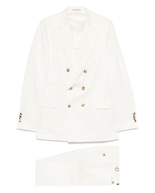 Brunello Cucinelli White Double-Breasted Suit for men