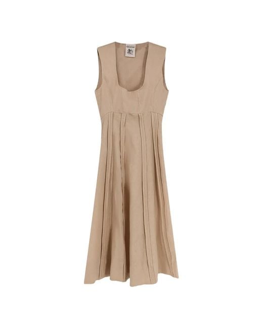 Semicouture Natural Pleated Sleeveless Midi Dress