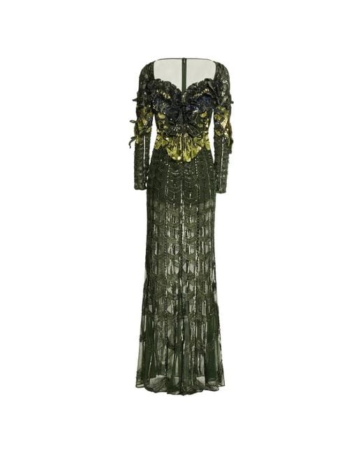 Elie Saab Green Sweethheart-Neck Maxi Dress