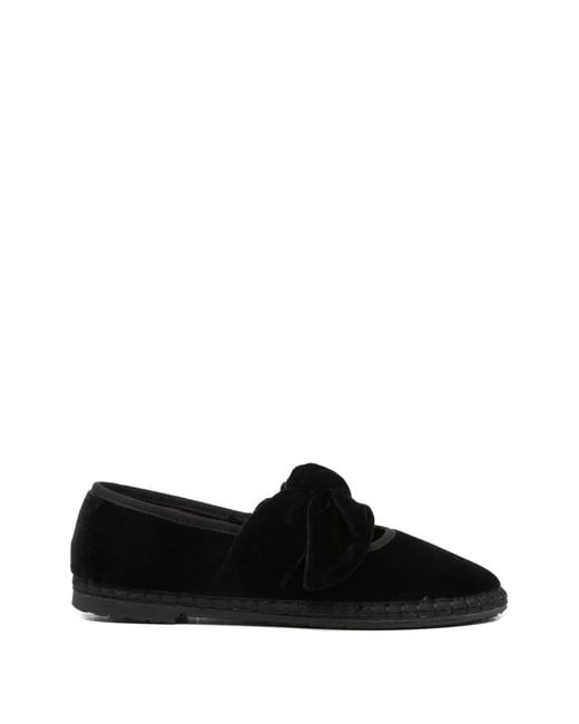 Flabelus Black Lyra Bow-Detail Ballet Flats