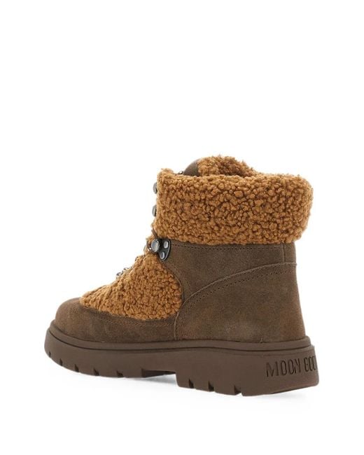 Moon Boot Brown Shearling-Effect Lace-Up Ankle Boots
