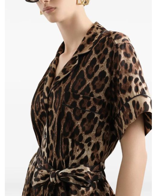 Dolce & Gabbana Black Leopard-print Tie-waist Shirt