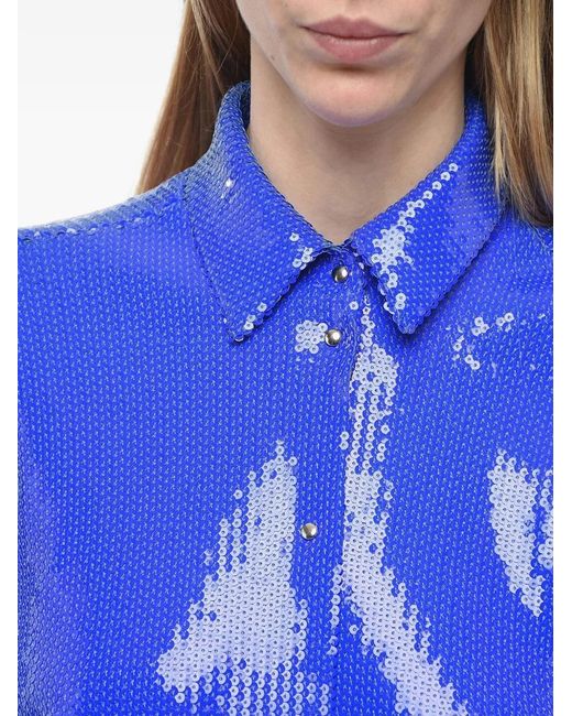 David Koma Blue Sequin-Embellishd Shirt