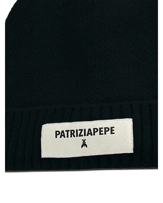 Patrizia Pepe Black Logo-Patch Beanie