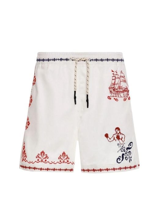 Agua Bendita White Miloh Embroidery Elastic Shorts for men
