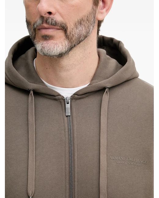 ARMANI EXCHANGE Gray Logo-Embroidered Zip-Up Hoodie for men