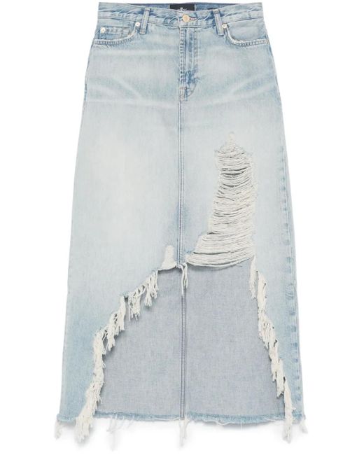 7 For All Mankind Blue Midirock aus Denim