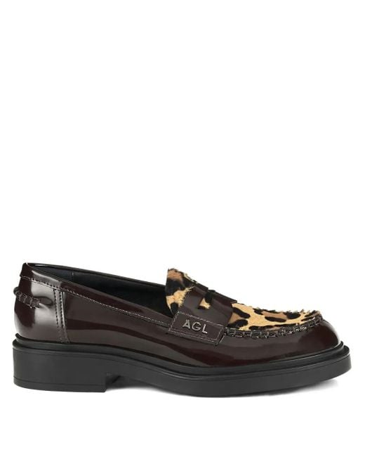 Agl Attilio Giusti Leombruni Black Loafer mit Leoparden-Print