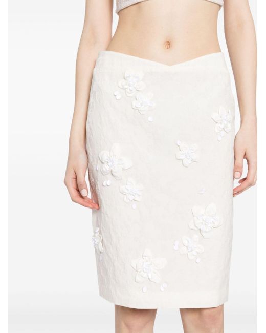 ShuShu/Tong White Floral-appliqué Knee-length Skirt