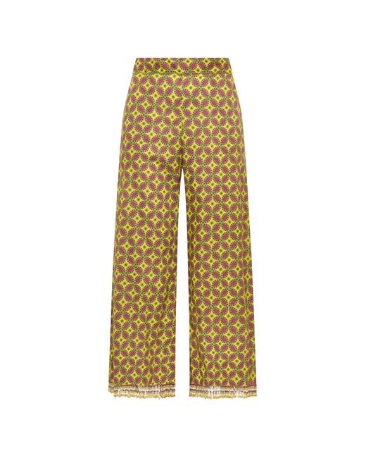 Maliparmi Yellow Geometric-Print Fringe-Trimmed Trousers