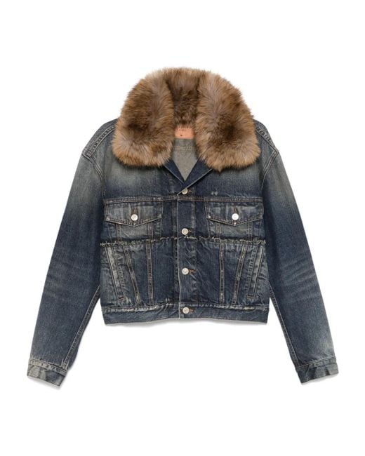 Balenciaga Blue Faux-Fur Collar Denim Jacket