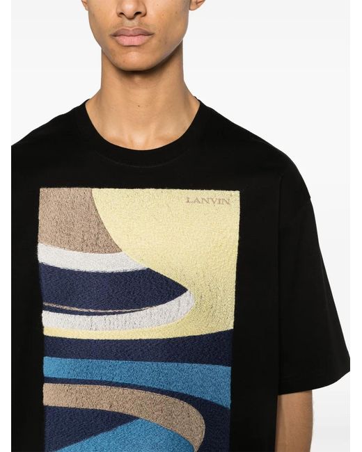 Lanvin Black Daunou-Embroidery Cotton T-Shirt for men
