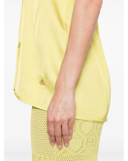 Akep Yellow Attached-Scarf Satin Top