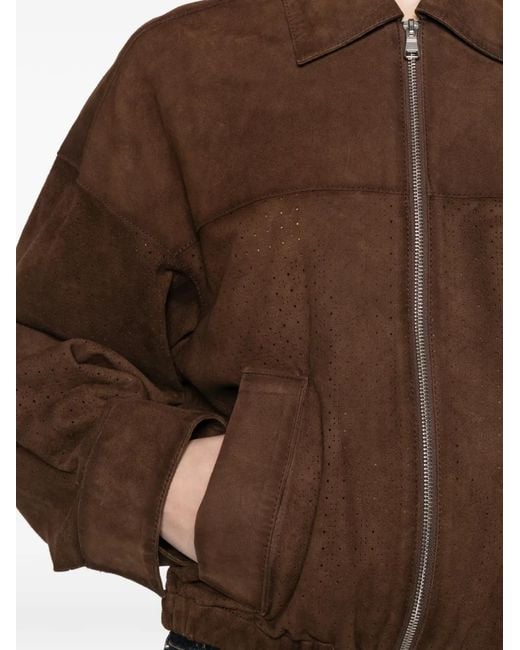 Bully Brown Perforated Zip Leather Jacket