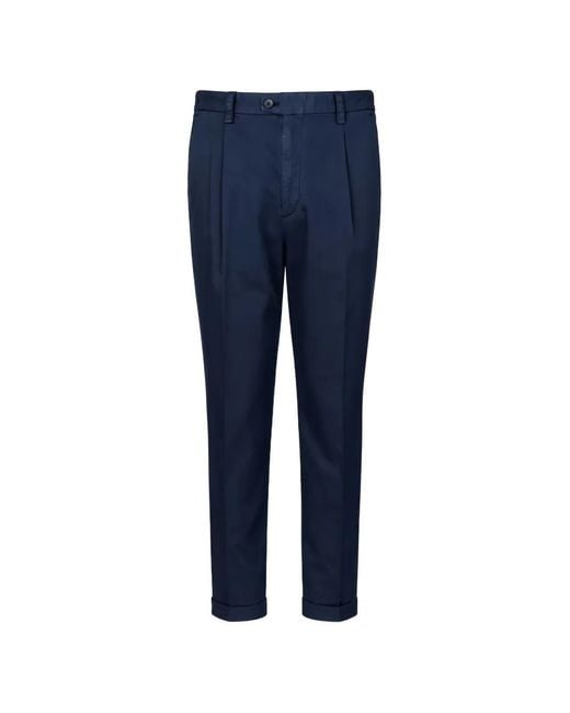 Devore Blue Pleated Turn-Up Trousers for men