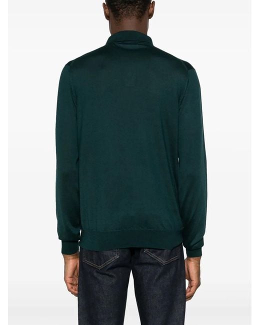 Cruciani Green Fine-Knit Long-Sleeved Polo Shirt for men